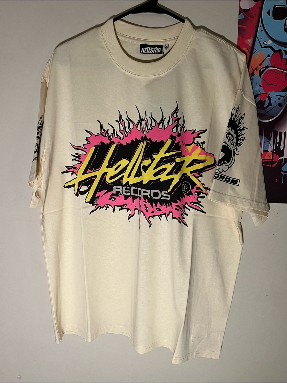 Hellstar t shirt Hellstar Records Graphic Tee - Cream with Pink & Yellow Print